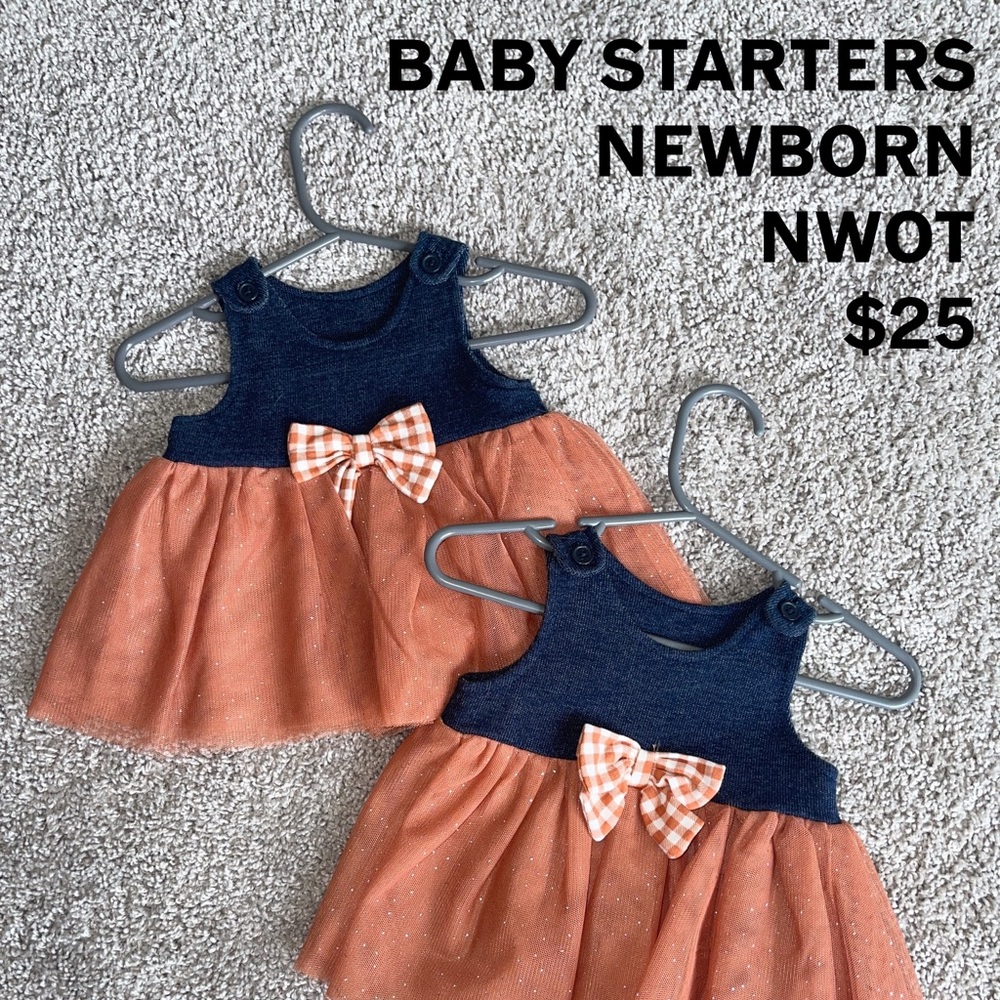 Twin girl matching denim and sparkle tulle dresses